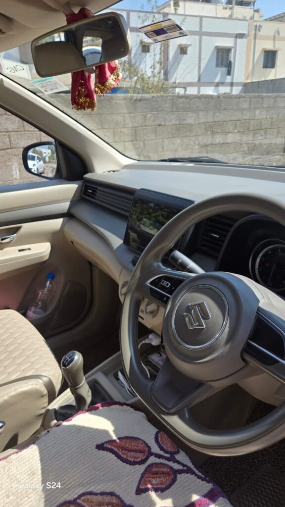 Driver dashboard and clean cabin of the rental car