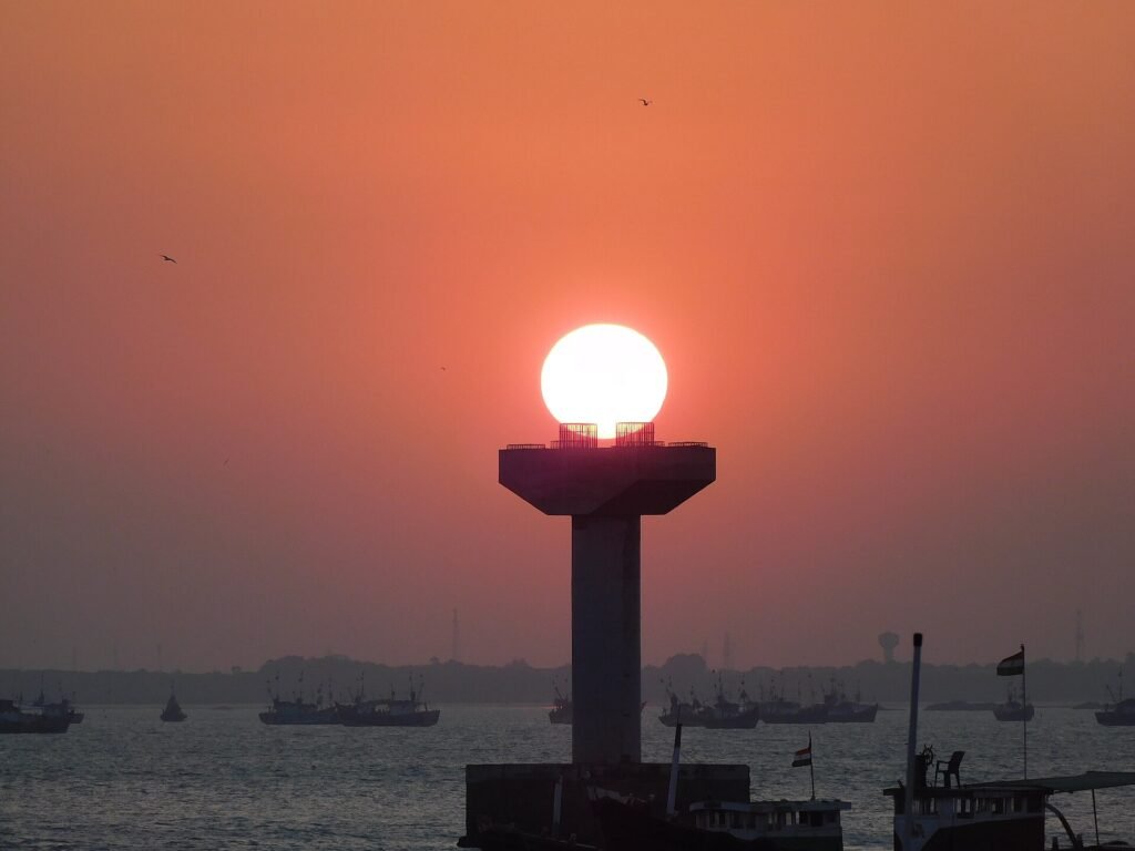Sunset over the sea at Bet Dwarka, Gujarat