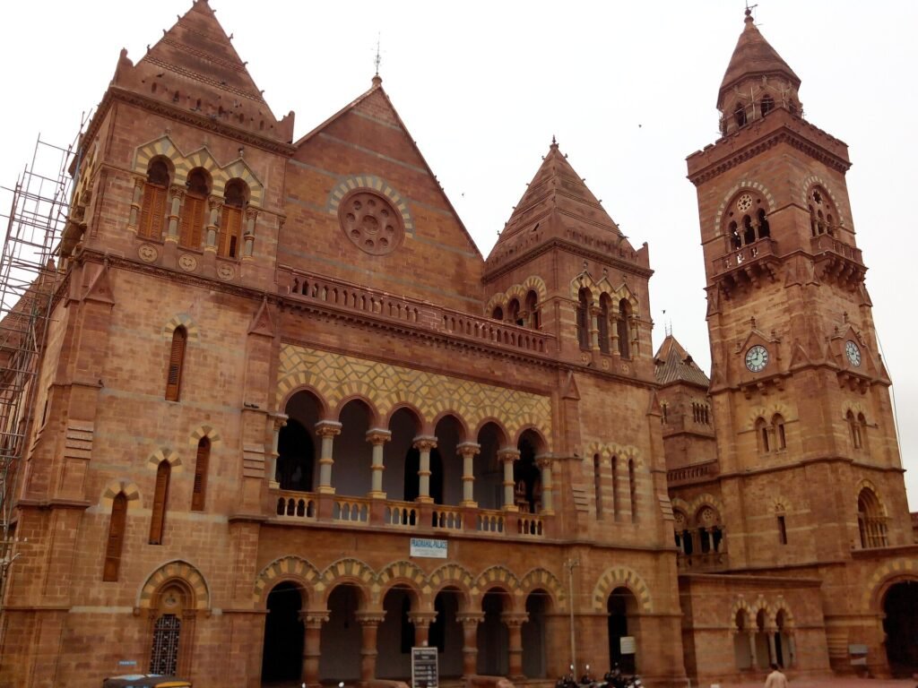 Prag Mahal palace and clock tower in Bhuj, Kutch